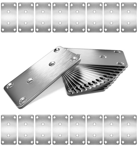 16 Pcs Flat Brackets for Wood 80×40×1.75mm Heavy Duty Straight Bracket Stainless Steel Railway Sleeper Brackets Joining Metal Plates for Wood Furniture Fixings