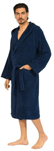 nice homeit Unisex-Bademantel für Damen/Herren mit Kapuze – Frottee aus 100% Baumwolle OEKO-TEX – weich, saugfähig, italienisches Design, dunkelblau, XXL