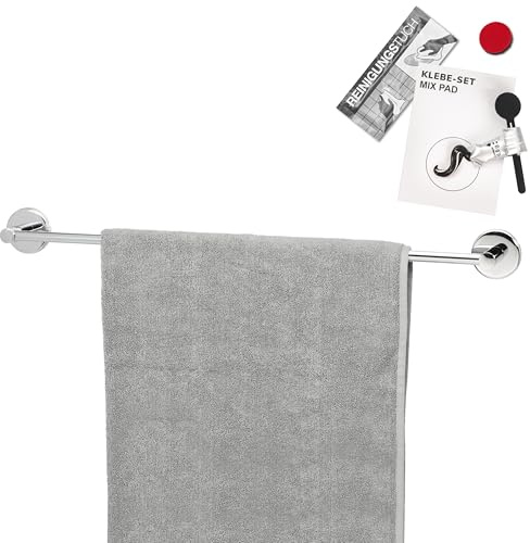 bremermann Bad-Serie Lucente - Badetuchstange extra lang - 60 cm, inkl. Klebeset, Handtuchstange ideal einsetzbar für Bad und Dusche, passend für Badetücher und Handtücher, aus Edelstahl verchromt