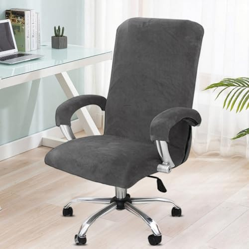 Zinueen Funda elástica para silla de oficina con reposabrazos, funda elástica para silla de juegos, fundas elásticas para silla de oficina, silla de ordenador, silla giratoria (gris, XL)