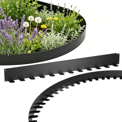 FIVMEN Rasenkante Beeteinfassung Metall Beetumrandung Mähkante Verzinkt mit 25 Erdanker Flexible Beetbegrenzung Rasenbegrenzung Schwarz, 100x10 cm 5 Stück