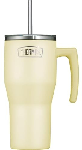 Thermos Tumbler mit Strohhalm und Henkel, Trinkbecher 0,85 l, vanilla mat | 6 h kalt, Isolier-Trinkbecher doppelwandiger Edelstahl, für unterwegs & zuhause, gelb, REFRESHING SERIES