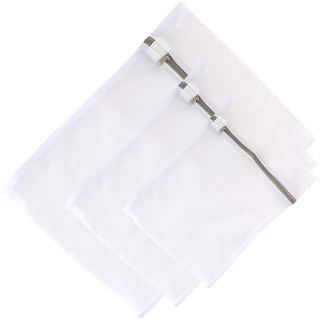 Lot de 3 filets linge machine à laver avec fermeture éclair, dimensions 30×40, 40×50 et 50×60 cm. Parfaits pour protéger chemises, pulls, sous-vêtements et vêtements délicats durant le lavage