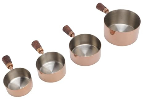 HEEPDD Tasses à Mesurer Empilables en Acier Inoxydable, Idéales pour Le café, la Pâtisserie, Les Sauces, Danger pour Les Aliments, Multi-usages avec Manche en Bois de Noyer, Adaptées à