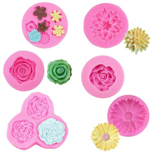 YXHZVON Stampo Silicone Fiori 3D, 6 Pezzi Stampi in Fondente, DIY Stampi in Silicone per Dolci, Torte, Cioccolato, Gelatina, Sapone Artigianale（B）