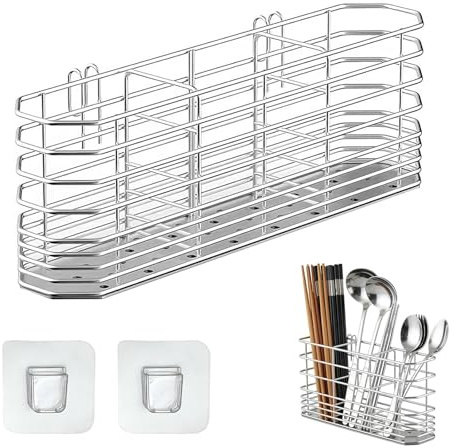SHILIUZHI Cutlery Drainer, Stainless Steel Utensil Holder, Dish Drying Rack, With Hooks, Kitchen Utensil Holder, Anti-Rust Cutlery Storage Rack Kitchen Organiser, for Knives, Forks and Spoons