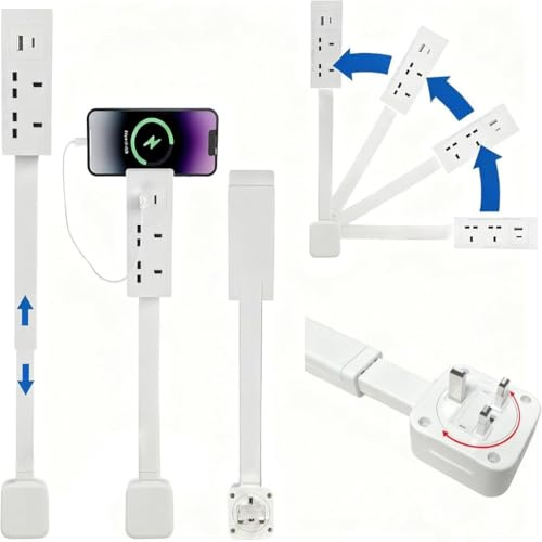 Outlet Extender AC Outlets & Dual USB Ports (USB-A/USB-C), Extends 17-27 Inches & Rotates Rotates 180° Use Behind Couches, Nightstands, Desks