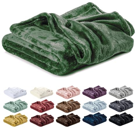 Lavea® Coperta in Pile Matrimoniale 180x220 cm Morbida – Plaid in Microfibra Caldo e Soffice per Divano e Letto, Traspirante e Facile da Lavare – Verde Scuro