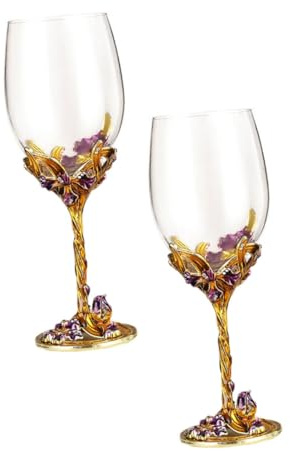 BESPORTBLE Lot de 2 Verres à Whisky Dorés en Cristal Émaillé Coupe à Vin 350 Ml Design Floral Iris pour Mariage Bar et Réception Accessoires Élégants et Résistants sans Substances