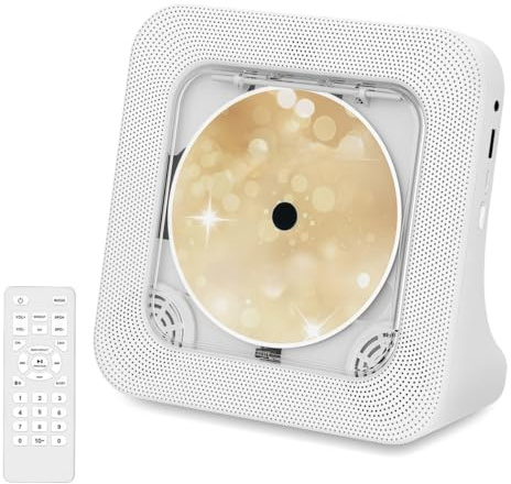 Tosuny Bärbar CD-spelare med Bluetooth 5.3, Stationär CD-spelare med HiFi-högtalare, LED-skärm, FM-radio, Insomningstimer, AUX/USB/TF-kortuppspelning, Fjärrkontroll, för Hemmet