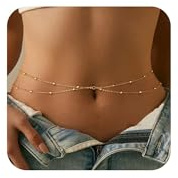 WATEFOER Cadena de Cintura Oro para Mujer, 18K Oro en Capas Cadena del Vientre con Circonitas Ajustable Impermeable Cadenas Sexy Bikini Cadena de Verano Cuerpo Accesorios Playa para Mujer (A)