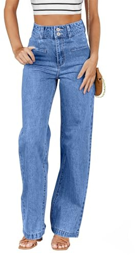 Dokotoo Women's Jeans High Waisted Straight Leg Stretchy Ladies Trousers