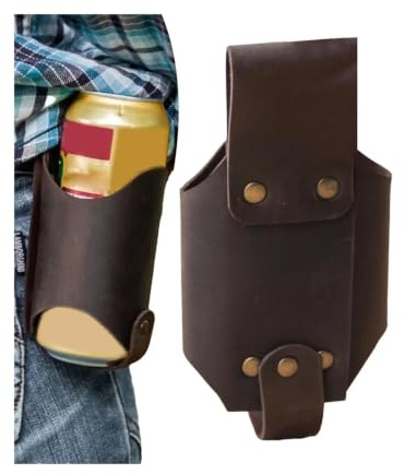 PU Leather Beer Holster Bottle Holders 2PCS Portable Classic PU Leather Beer Bottle Waist Belt Bag Handy Wine Bottles Beverage Holder Outdoor Drink Case Cover