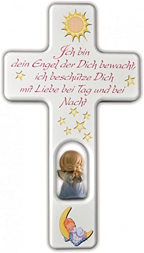 MaMeMi KINDERKREUZ mit Schutzengel in Blau 20 x 11 cm, mit Segensspruch & GEBETSBÜCHLEIN für JUNGEN, Geschenk zur TAUFE oder GEBURT, HANDARBEIT aus SÜDTIROL