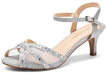 DREAM PAIRS Women's Nina Low Heel Pump Sandals,Size 9.5,150 Silver,NINA-150
