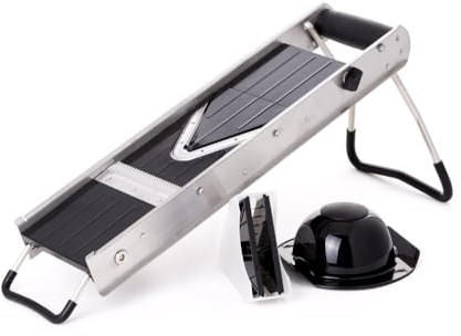 HENDI Mandoline, V-Shape, Gemüseschneider, Pommesmesser, Juliennescheider, Einfache Einstellung der Schnittstärke, 530x165x(H)203mm, Edelstahl, Polypropylen, ABS Kunststoff