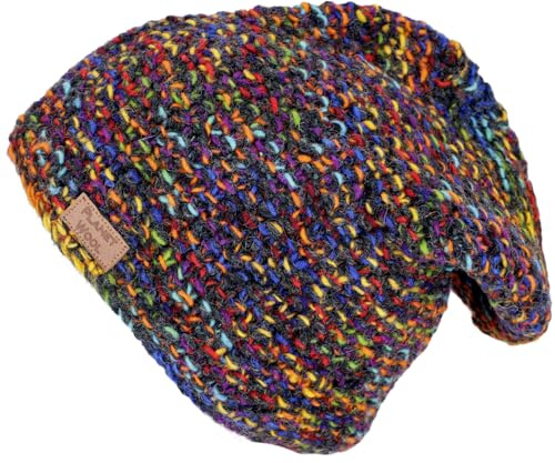 GURU SHOP Beanie Mütze, Bunte Strickmütze, warme Wollmütze, Wintermütze | Handgestrickt, aus Schafwolle, mit Fleecefutter, für Kopfumfang 56-60 cm, fair gehandelt, wasserabweisend, kuschelig warm