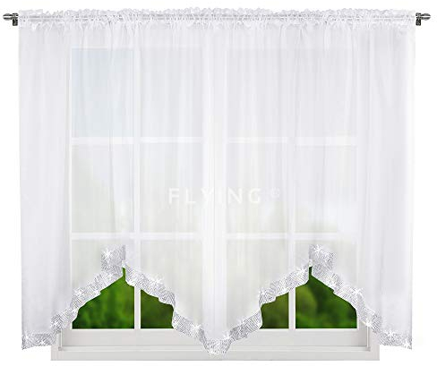 TOP Fertig-Gardine aus Voile NEU Top Design Set Schöne Küche-Gardine mit Kräuselband und Zirkonia 150 x 400 cm LB-251