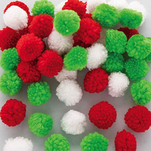 Baker Ross AX294 Weihnachten Wollige Pompons - 90 Stück, Festliche Künstler- und Bastelbedarf zum Basteln und Dekorieren zur Weihnachtszeit