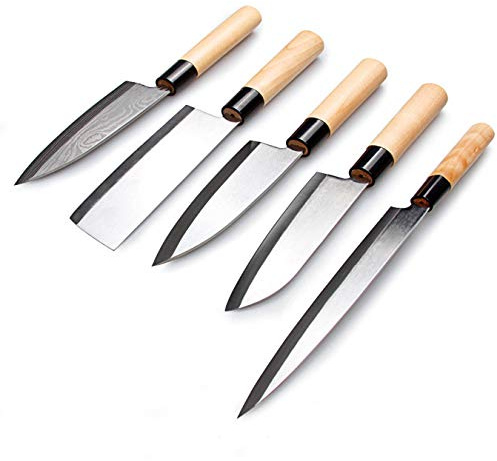 LIUZHANGYU Waterboss Sushi & Sashimi Chef’s Knives,Set of 5 Japanese Sushi Chef Knives - Sashimi-Santoku-Nakiri-Deba Knife,Ultra High Carbon Steel Blades