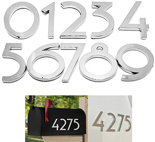 Diggoo 20 Pack Mailbox Numbers 0-9, 2.76 Inch High, Door Address Numbers Stickers for Apartment, House, Room, Office, Cars, Trucks, Silver Plating Process Number Sign