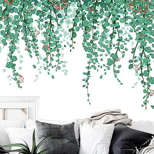 Widream 2 pcs Grüne Pflanze Blätter Wandsticker, Eukalyptus Wandsticker, Wandtattoo Blätter Grün Wandbild Tropische Pflanzen, für Schlafzimmer Wohnzimmer Sofa Hintergrund Flur Wanddeko