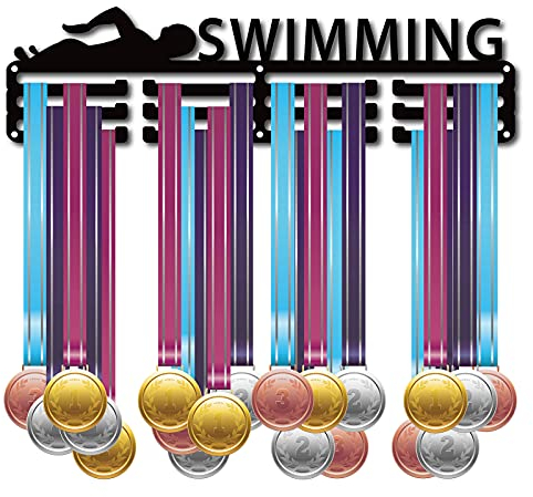 CREATCABIN Schwimmbild Schwimmer Medaillen Aufhänger Halter Display Rack Medaillenständer Wandhalterung Dekor Für Läufer Für Die Aufbewahrung von Heimabzeichen 3 Sprosse Über 60 Medaillen