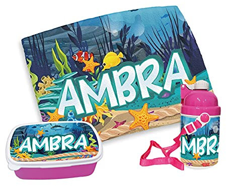 gadgeteventi Kit Pappa Bimbo per Scuola E Gite Personalizzato “Mare” (Azzurro)