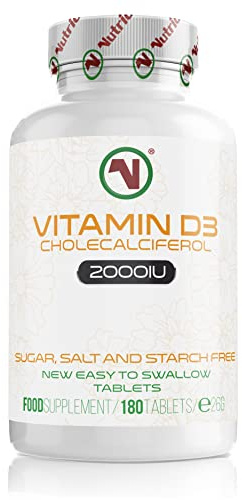 Nutriodol High-Potency Vitamin D3 2000 IU Tablets - Essential Support for Men & Women - 100% Vegetarian Cholecalciferol - 180 Tablets for a 6-Month Supply.
