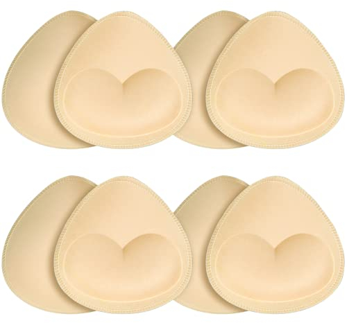 SKENGWEL 4 Pairs Women's Triangle Bra Pads Inserts Removable Push Up Sports Bra Cups Replacements for Bikini Top Swimsuit (4 Pairs Beige b/c)