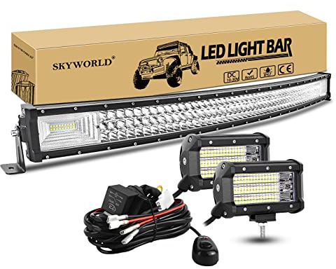 SKYWORLD 107cm 540W Gebogen LED Arbeitsscheinwerfer Bar Led Lichtleiste, 2 x 13cm 135W Auto Flutlicht Zusatzscheinwerfer Offroad Beleuchtung mit 12V kabelbaum kit für Auto LKW KFZ Traktor 4x4 | 107 cm 540W Zusazuscheinwefer Bar, 2 x 13 cm 135W Led Scheinwerfer mit 12V kabelbaum für Auto Offroad Traktor SUV LKW KFZ 4x4