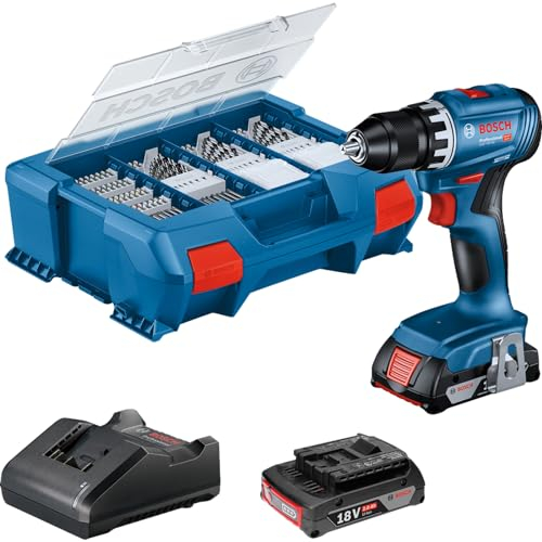 Bosch Professional GSR 18V ??Bohrmaschine + 2 Batterien 2.0ah + Ladegerät + 82 Teile in L-Case