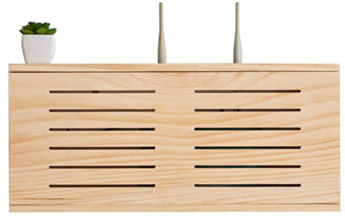 Wooden Network Set-top Box Wall Mount WiFi Router Storage Box Wireless Router Fences Storage Shelf For Home Bedroom Office (Color : Wooden color, Size : 49x22x8cm)