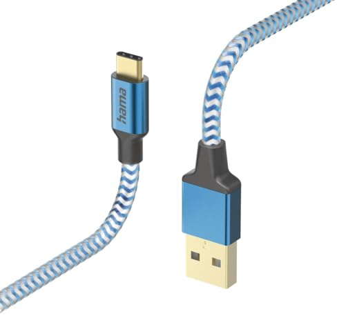 Hama Ladekabel „Reflective“ USB A auf USB C, Nylon, 1,5m, Schnellladung | USB Kabel, blau, Handy, Datenkabel, Handykabel, USB Typ A Typ C, Knickschutz, flexibel, vergoldet, maximal kompatibel