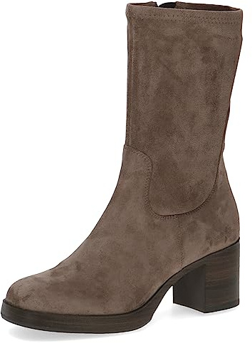 CAPRICE Stivaletti da donna con tacco Memotion gambale alto tacco a blocco larghezza G, Marrone (Taupe Stretch), 39 EU