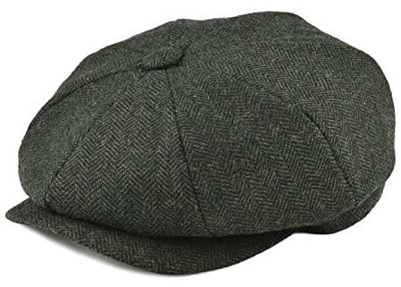 Schiebermütze Herren Tweed Ballonmütze Mit Fischgrätenmuster, Marineblau, Herren, Cabbie, Schiebermütze, Damen, Fahrer-Barett, Grün, 63 cm