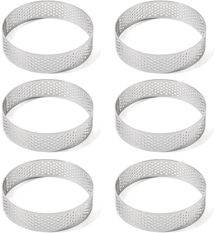 Guowall Perforated Tart Ring Set, Muffin Rings Cake Mould Stainless Steel Pastry Rings for Baking Crumpets Desserts (8cm Round Rings, 6 Pieces)