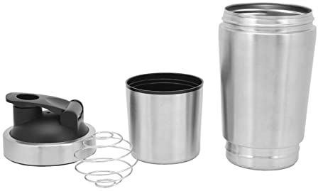 Tyenaza Shaker per Proteine in Acciaio Inossidabile, 600ML Protein Shaker Bottiglia Miscelazione Bottiglia per Sport di Fitness Shaker a Doppia Scala con Tappo a Vite, Palla Frullatore