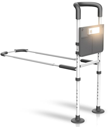 Agrish Bed Rails for Elderly Adults - Bed Assist Rail with Support for Getting Out of Bed, Bed Guard Rail with LED Light & Storage Pouch, Fits Single, Double Size Beds