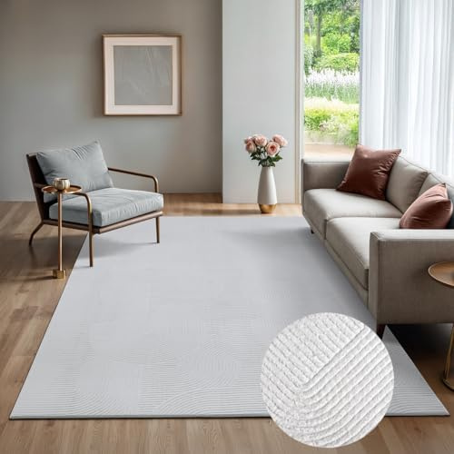 the carpet Rio - Moderner Kurzflor Teppich, weicher und pflegeleichter Anti-Rutsch-Teppich mit 3D-Optik, robust, für Wohnzimmer und Schlafzimmer, Weiß, 80 x 150 cm