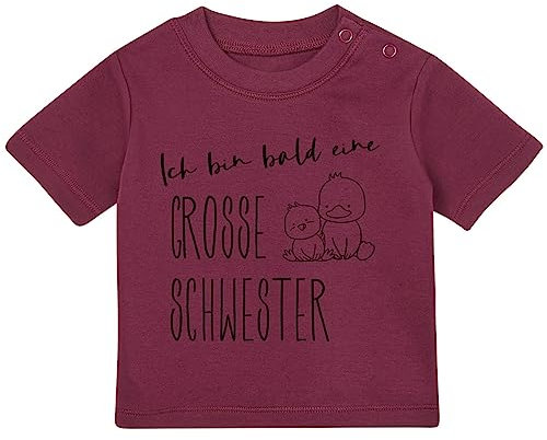 Baby Tshirt in Burgunder 0-36 Monate mit Druck T-Shirt mit Spruch Ich Bin Bald eine große Schwester, Kücken Ankündigung Einer Schwangerschaft Kurzarm Bio Baumwolle