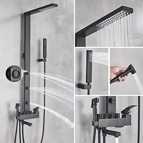 UNLOU Mattschwarzes Duscharmatur-Kit Badezimmer-Duschsäule Regendusche Massage-SPA-Jets Bidet-Dusche mit Wanneneinlauf Brausebatterie,Mattschwarz A