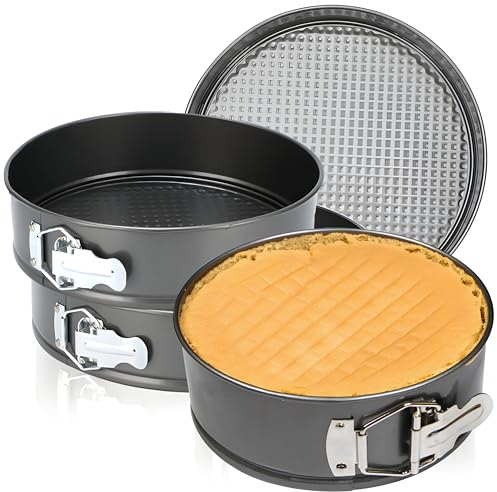 Retoo Springform Set 3 Stück Kuchenform Runde Backform Auslaufsicher Antihaft Ø 24/26/28 cm Kohlenstoffstahl Hitzebeständig Tortenringe Abnehmbarer Flachboden Schwarze