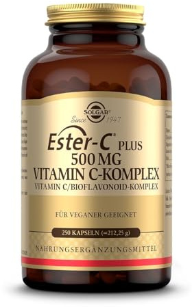SOLGAR® Ester-C Plus (500 mg) | Vitamin C-Komplex mit patentiertem Ester-C®, Citrus Bioflavonoiden, Acerola-Extrakt, Hagebutten-Pulver und Rutin | 250 vegane Kapseln