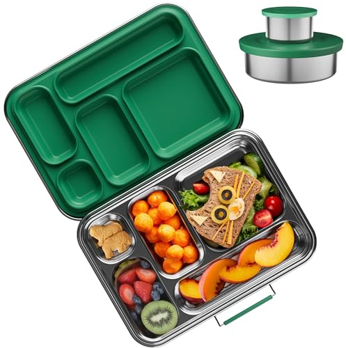 AOHEA Stainless Steel Bento Box Kids, Kids Metal Bento Lunch Box BPA Free Lunch Box Containers 304 Stainless Steel Bento Box for School and Office(Green)