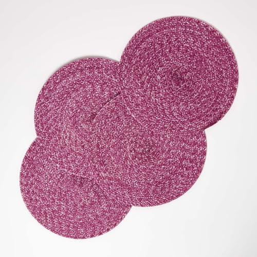 HOMESCAPES Set de Table Rond Rose, Lot de 4 Dessous de Table tressé en Polyester 40 cm