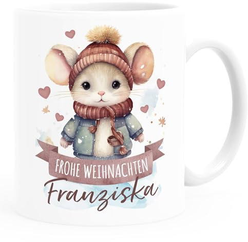 SpecialMe® Kindertasse Weihnachten Tier-Motive personalisiert mit Namen Namenstasse Geschenk für Jungen und Mädchen Weiss standard