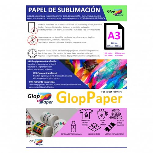 Papel de sublimación A4, A3, SRA3 de secado rápido GlopPaper (100, A3)