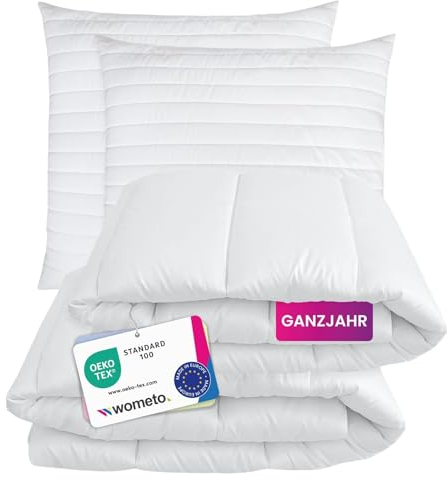 wometo Bettenset 155x220 4 teilig oekoTex - 2X Bettdecke 155x220 Set mit 2X Kissen 80x80 (Kopfkissen) - Ganzjahres Bettdecken/Steppdecken
