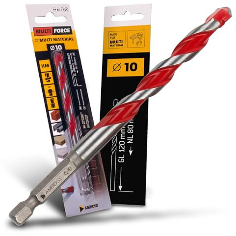 Punte multiuso HM Ø 10 mm – legno, lamiera, cartongesso, profilo metallico, piastrelle, muratura ecc. – Utensili AMBOSS Multi Force, trapano multifunzione multibohrer esagonale, per trapani/avvitatore